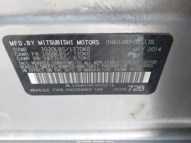ML32A4HJ8FH000674 Mitsubishi Mirage Es/rf