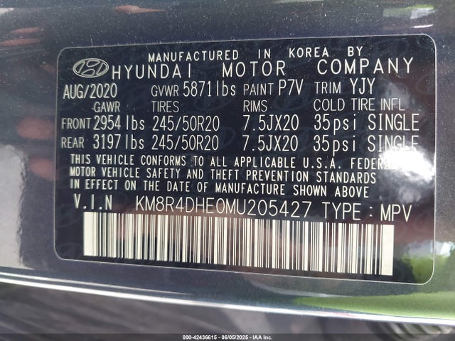 KM8R4DHE0MU205427 Hyundai gdi lambda ii