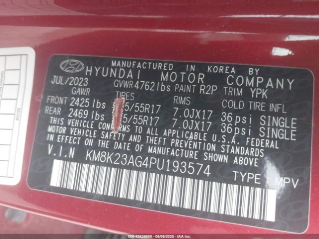 KM8K23AG4PU193574 Hyundai Kona Electric Se