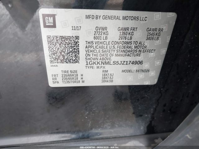 1GKKNMLS5JZ174906 GMC lgx - direct injection, variable valve timing, alum, gen 2
