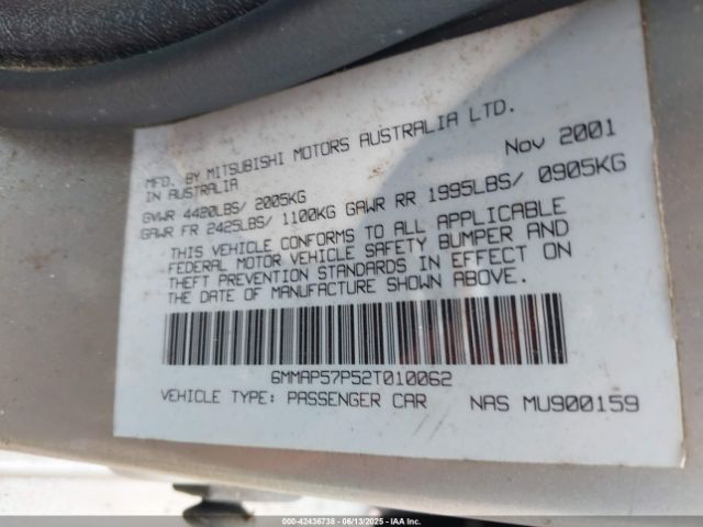 2002 MITSUBISHI DIAMANTE 6MMAP57P52T010062 Photo 8