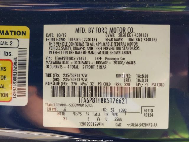 2019 FORD MUSTANG 1FA6P8TH8K5176621 Photo 8