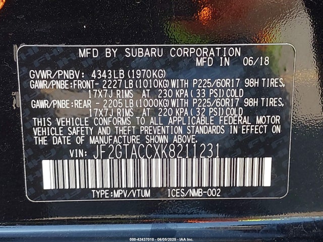 Subaru naturally aspirated 2019 JF2GTACCXK8211231 Image 9