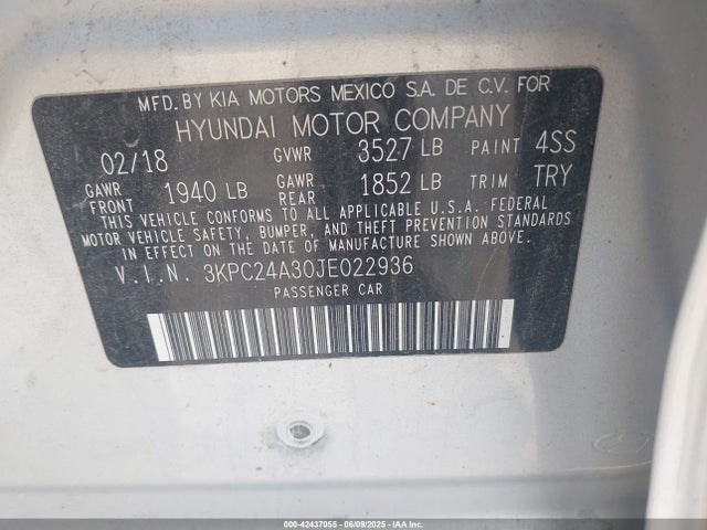 3KPC24A30JE022936 Hyundai ACCENT SE