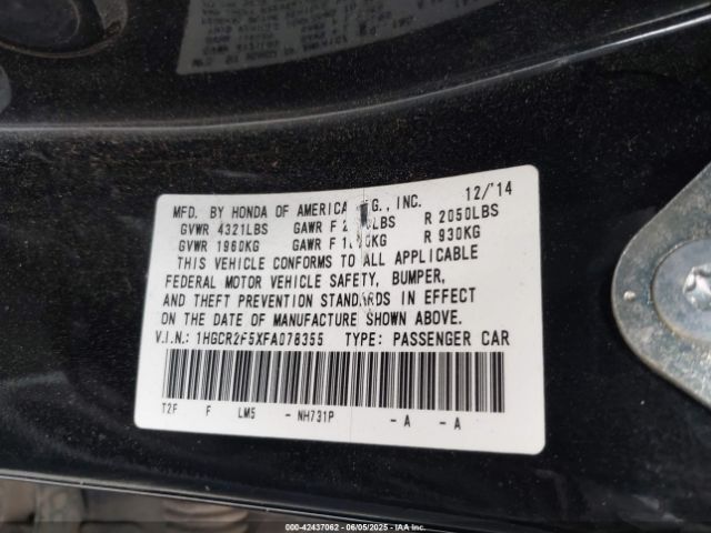 1HGCR2F5XFA078355 Honda k24w1
