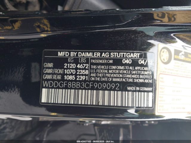 2012 MERCEDES-BENZ C 300 WDDGF8BB3CF909092 Photo 8