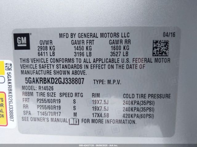 5GAKRBKD2GJ338807 Buick Enclave Leather