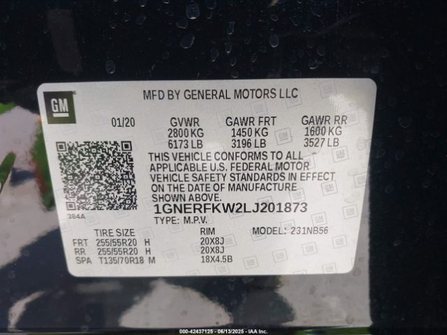 1GNERFKW2LJ201873 Chevrolet lfy - spark ignited direct injection, atss, gen 1