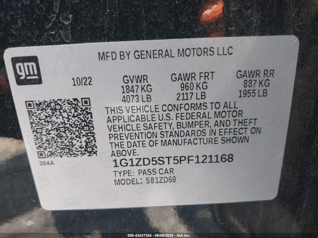1G1ZD5ST5PF121168 Chevrolet lfv