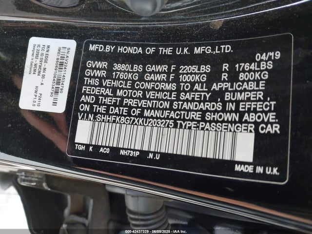 SHHFK8G7XKU203275 Honda k20c1