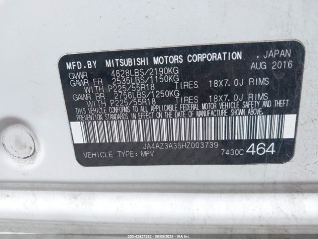 2017 MITSUBISHI OUTLANDER JA4AZ3A35HZ003739 Photo 8