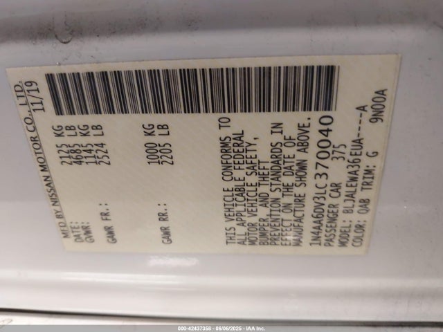 Nissan Maxima Sl Xtronic Cvt 2020 1N4AA6DV3LC370040 Image 9