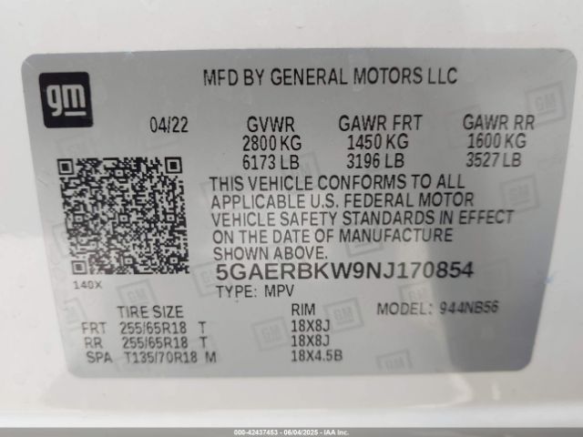 5GAERBKW9NJ170854 Buick lfy - spark ignited direct injection, atss, gen1