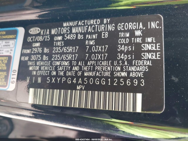 5XYPG4A50GG125693 KIA dohc gdi lambda ii