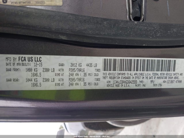 1C4NJCBAXGD642593 Jeep Compass Sport