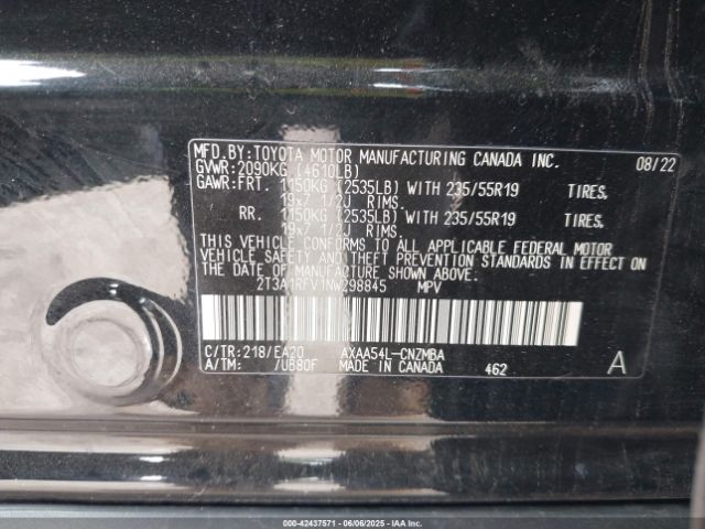 2T3A1RFV1NW298845 Toyota Rav4 Xle Premium