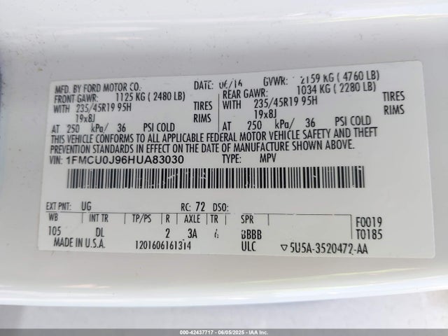 1FMCU0J96HUA83030 Ford 2017