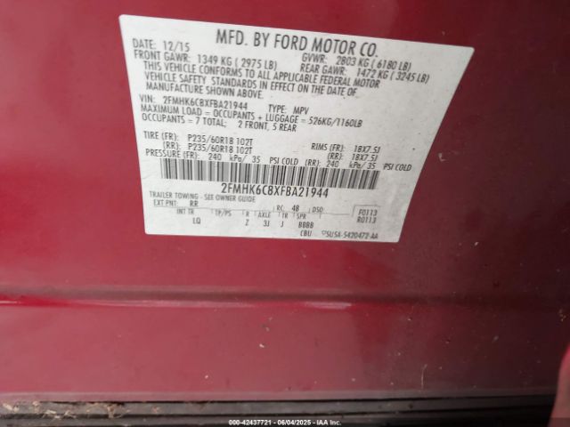 2FMHK6C8XFBA21944 Ford FLEX SEL
