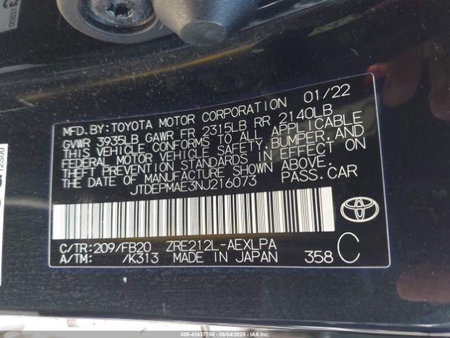 2022 TOYOTA COROLLA JTDEPMAE3NJ216073 Photo 8