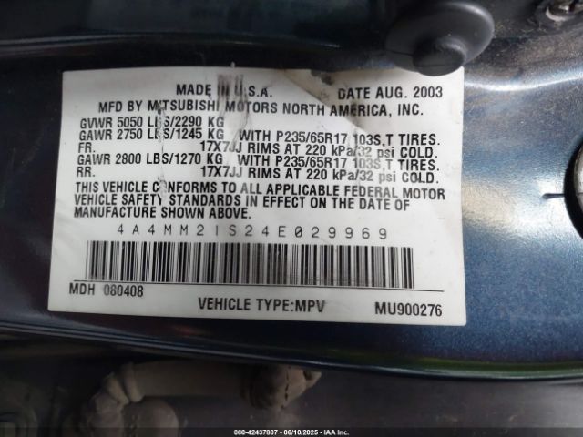 2004 MITSUBISHI ENDEAVOR 4A4MM21S24E029969 Photo 8