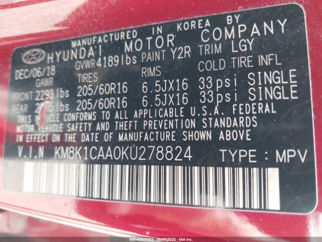 2019 HYUNDAI KONA KM8K1CAA0KU278824 Photo 8