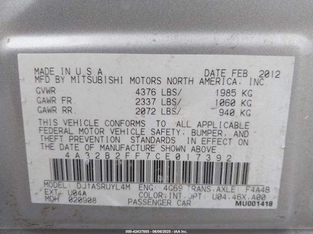2012 MITSUBISHI GALANT 4A32B2FF7CE017392 Photo 8