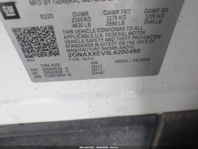 2020 CHEVROLET EQUINOX 2GNAXXEV5L6200498 Photo 8
