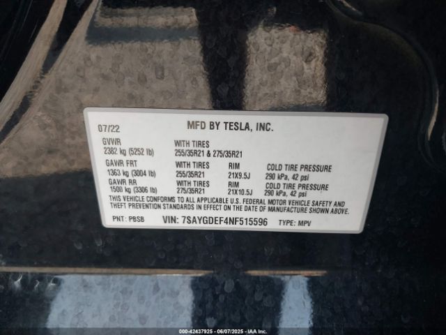 2022 TESLA MODEL Y 7SAYGDEF4NF515596 Photo 8
