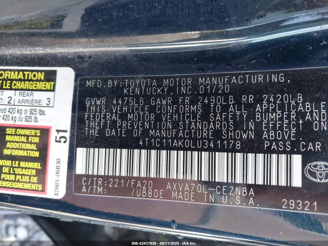 4T1C11AK0LU341178 Toyota a25a-fks