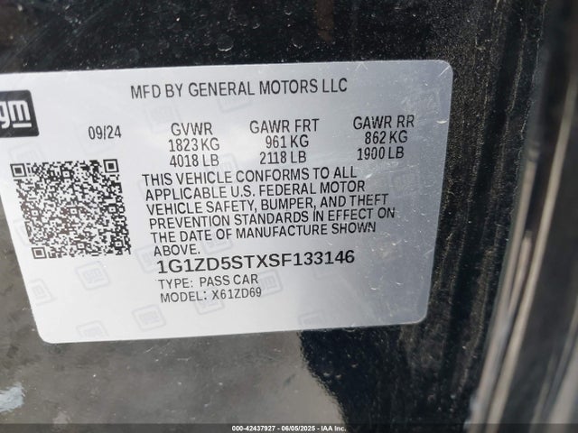 1G1ZD5STXSF133146 Chevrolet Malibu Fwd 1lt