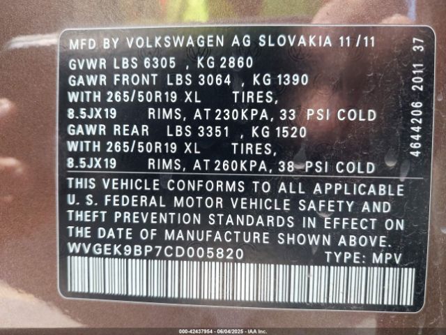 2012 VOLKSWAGEN TOUAREG WVGEK9BP7CD005820 Photo 8