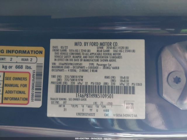 2022 FORD MUSTANG 1FA6P8TH9N5109501 Photo 8