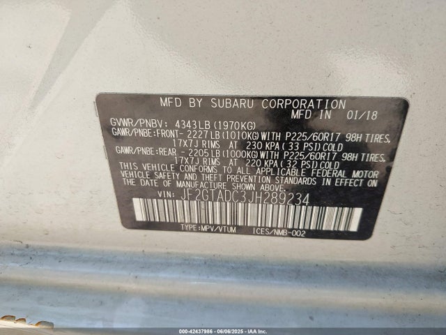 JF2GTADC3JH289234 Subaru naturally aspirated