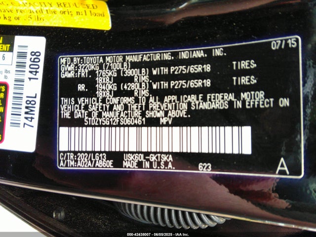 5TDZY5G12FS060461 Toyota Sequoia Sr5 5.7l V8