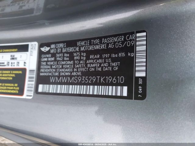 2009 MINI JOHN COOPER WORKS WMWMS93529TK19610 Photo 8
