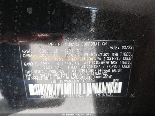 4S4WMAKDXP3431034 Subaru Ascent