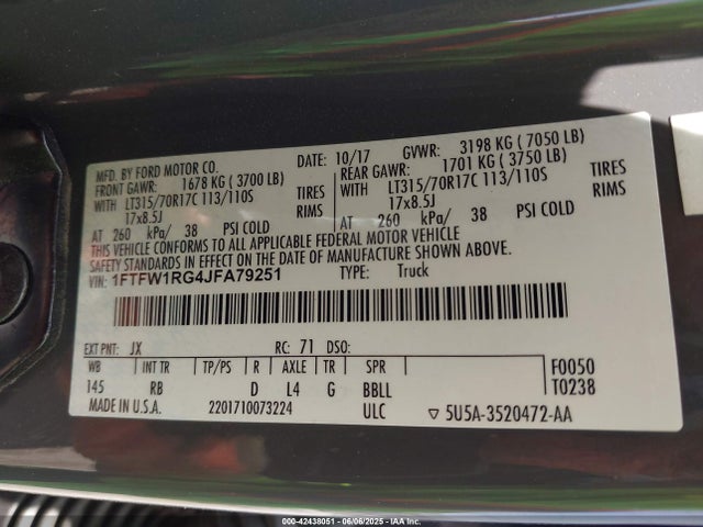 1FTFW1RG4JFA79251 Ford 3.5l gtdi