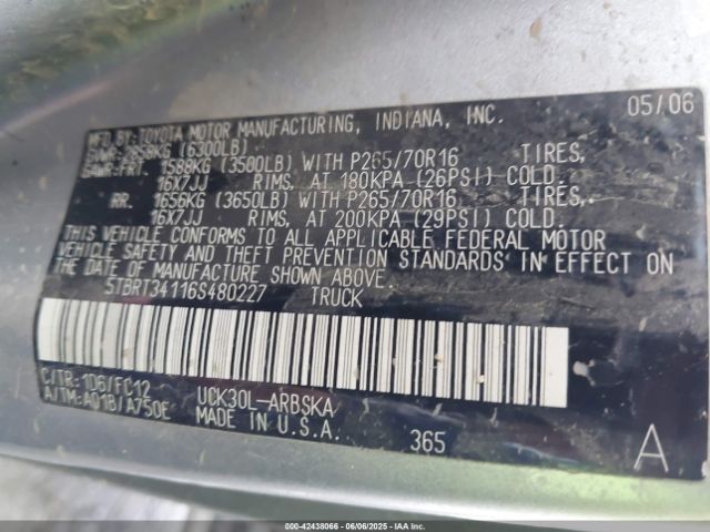 2006 TOYOTA TUNDRA 5TBRT34116S480227 Photo 8