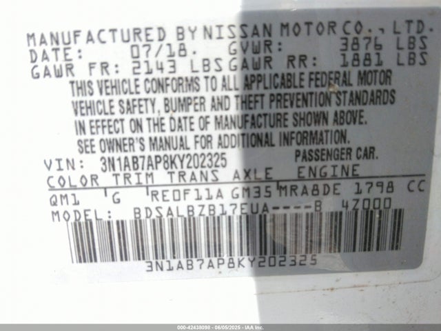 3N1AB7AP8KY202325 Nissan SENTRA S