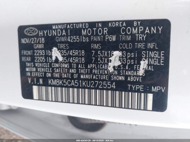 2019 HYUNDAI KONA KM8K5CA51KU272554 Photo 8