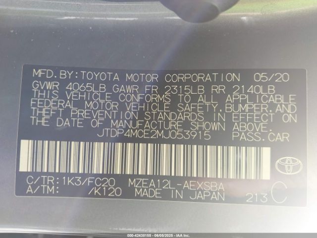 2021 TOYOTA COROLLA JTDP4MCE2MJ053915 Photo 8