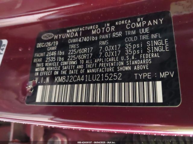 KM8J2CA41LU215252 Hyundai TUCSON SE