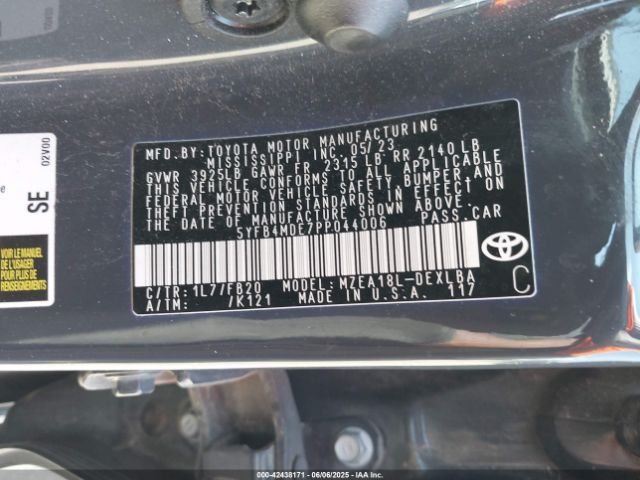 5YFB4MDE7PP044006 Toyota COROLLA LE