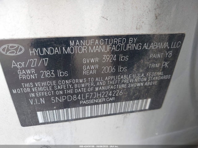5NPD84LF7JH224226 Hyundai ELANTRA SEL