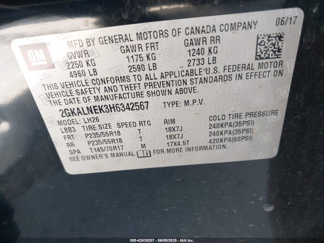 2GKALNEK3H6342567 GMC Terrain Sle-2