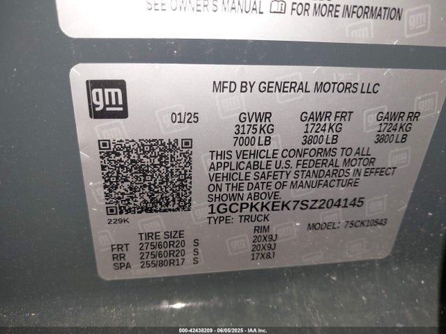 1GCPKKEK7SZ204145 Chevrolet l3b
