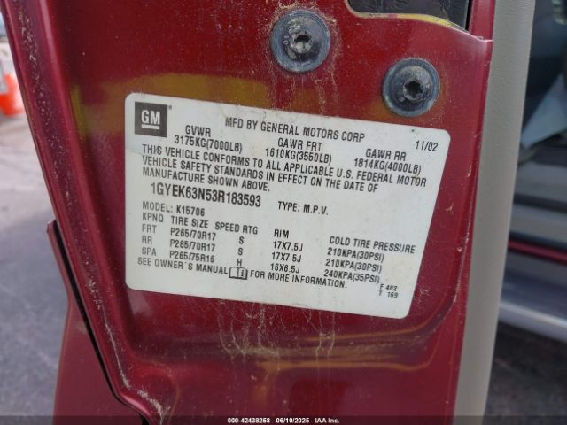 2003 CADILLAC ESCALADE 1GYEK63N53R183593 Photo 8