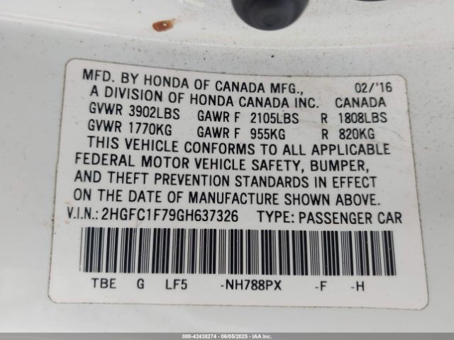 2016 HONDA CIVIC 2HGFC1F79GH637326 Photo 8