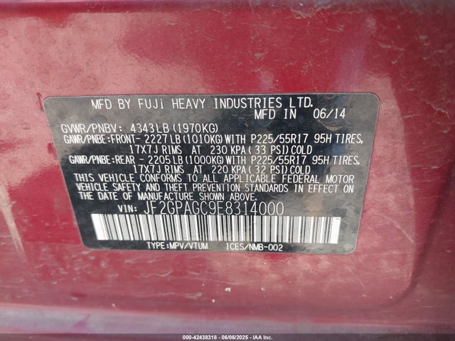 Subaru 2.0l na 2014 JF2GPAGC9E8314000 Image 9
