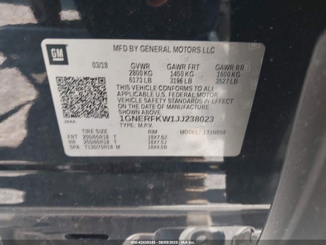 1GNERFKW1JJ238023 Chevrolet lfy - spark ignited direct injection, atss, gen 1